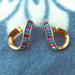 VTG Swarovski flip-curve-twist color gold earrings